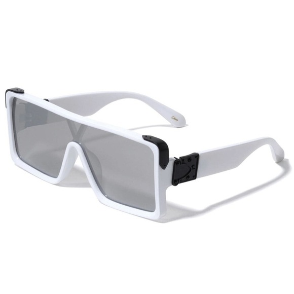 Men Oversized‎ Shield Sunglasses White Frame Silver Mirror Lens Fashion Lentes - Picture 1 of 4
